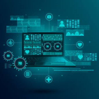 Illustration Medical indicators web interface. Monitoring medical indicators using online resources on a laptop. Medical technology network. Medicine technology network concept. Landing page banner.