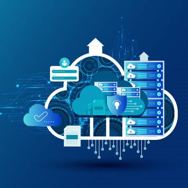 Cloud computing service management. Digital technology background. Vector art illustration